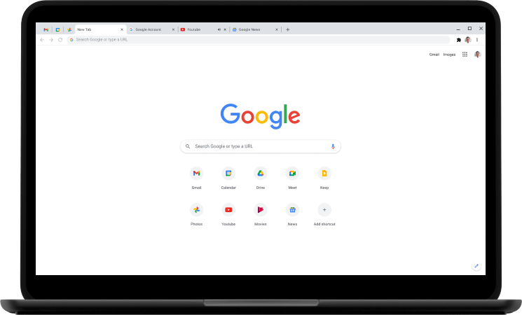 Laptop care afișează pagina de pornire Google.com.