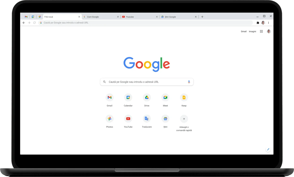 Laptop Pixelbook Go cu ecranul afișând Google.com.