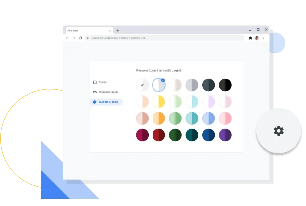 Imagine cu fereastra Chrome de personalizare a culorilor și a temelor.