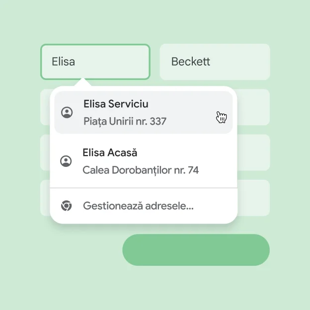 Utilizatorul poate să introducă instantaneu numele și adresa într-un formular, folosind completarea automată.